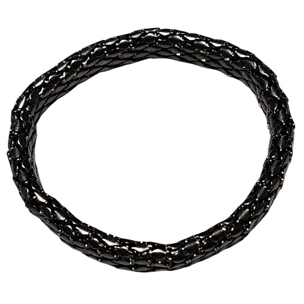 Goth Black Braided Stainless Steel Stretch Bracelet Fashion Jewelry Women